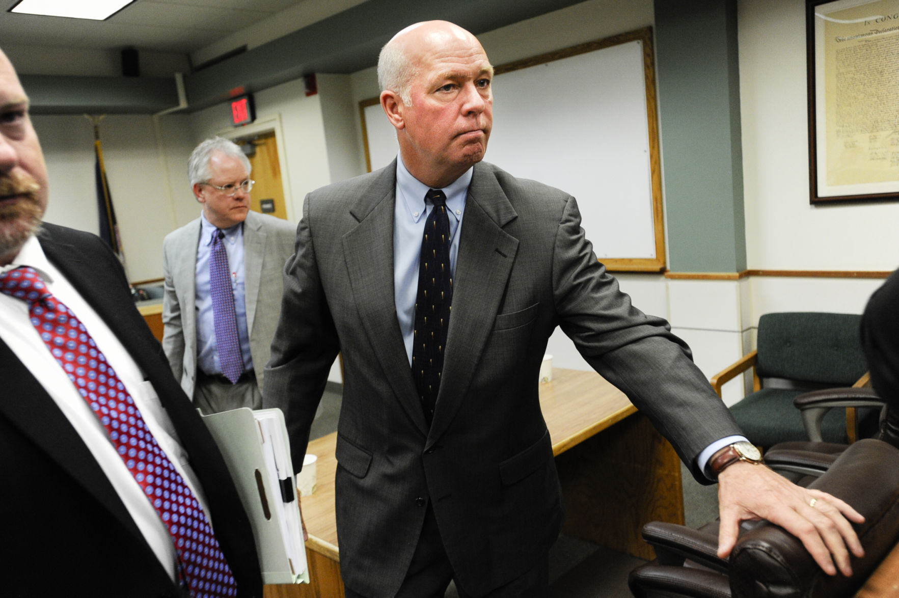 Republican congressman-elect Greg Gianforte exits the courtroom Monday morning